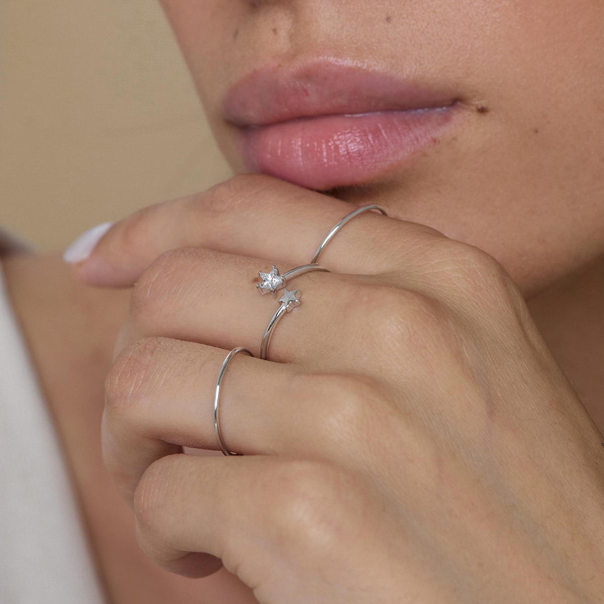 CZ Double Star Open Ring