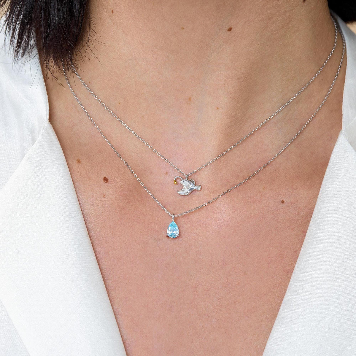 Aquamarine Blue CZ Pear Pendant Necklace