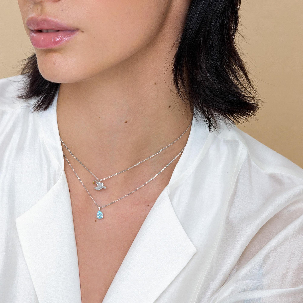 Aquamarine Blue CZ Pear Pendant Necklace