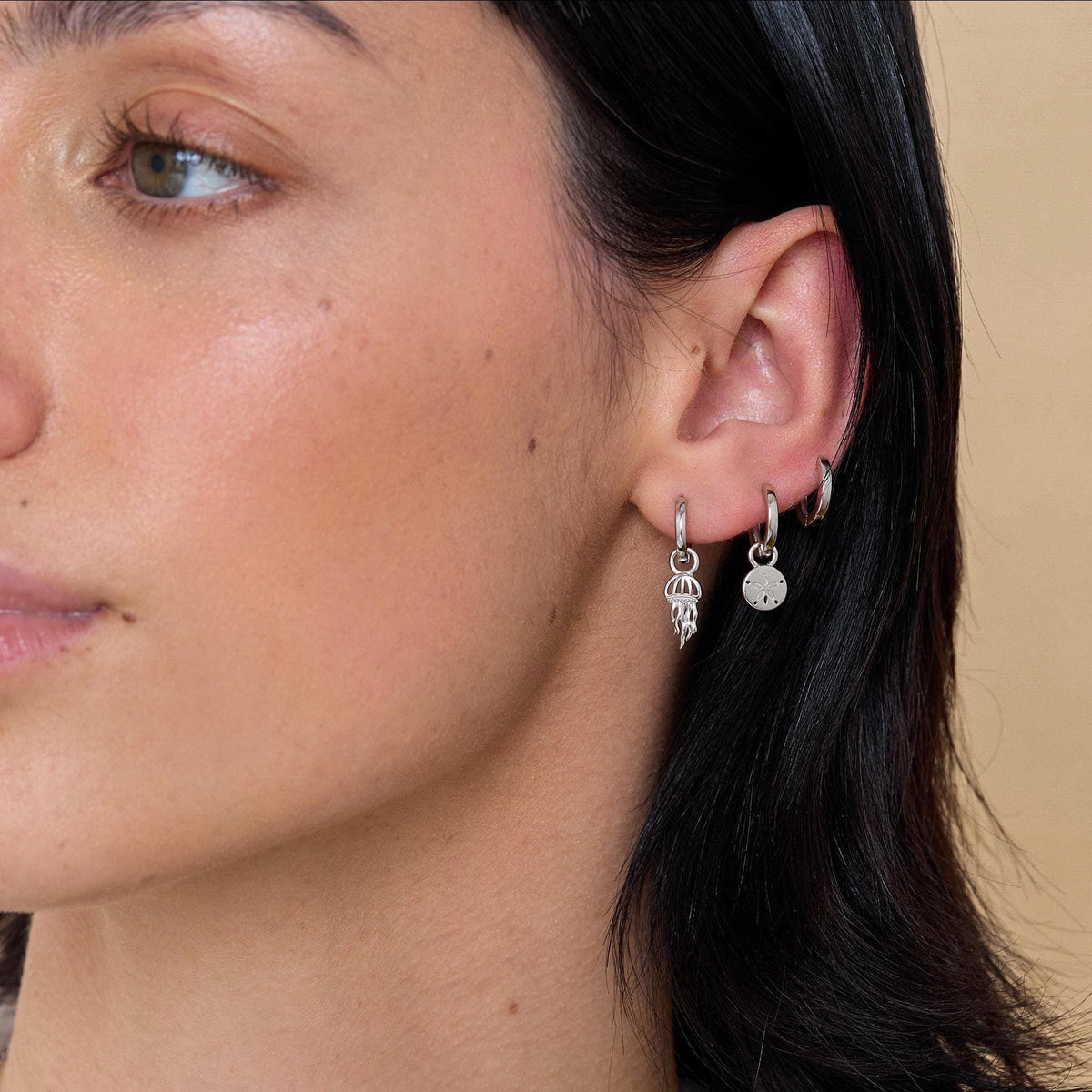 Sterling Silver Jellyfish Dangle Huggie Hoops, Detachable Jellyfish Hoop Earrings, Dainty Dangle Earrings, Fish Earrings, Ocean Animal