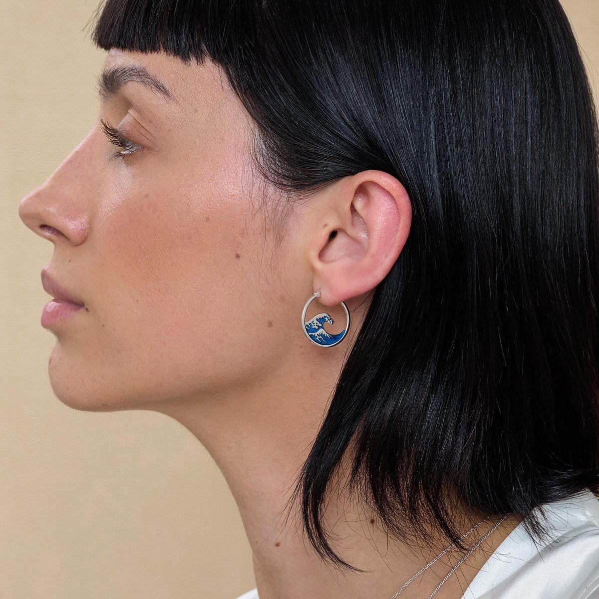 Enamel Great Wave Hoop Earrings