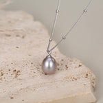 Sterling Silver Freshwater Grey Huggie Hoop Earrings and Pearl Necklace Set