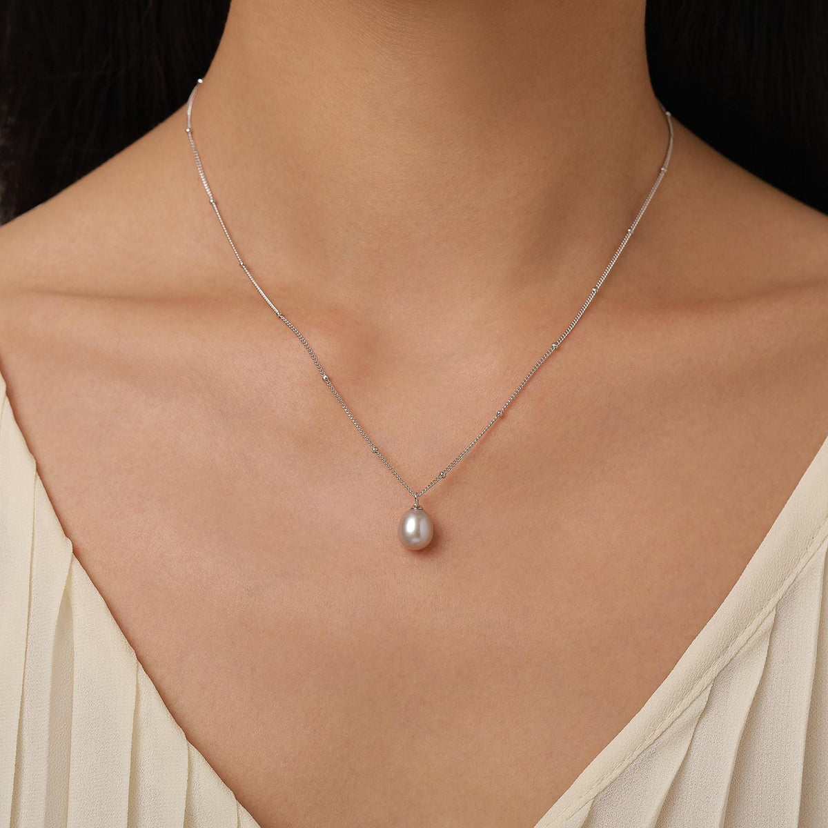 Sterling Silver Freshwater Grey Huggie Hoop Earrings and Pearl Necklace Set