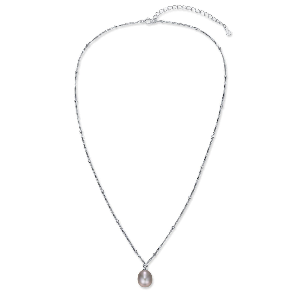Sterling Silver Freshwater Grey Huggie Hoop Earrings and Pearl Necklace Set