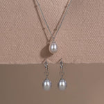 Sterling Silver Freshwater Grey Huggie Hoop Earrings and Pearl Necklace Set