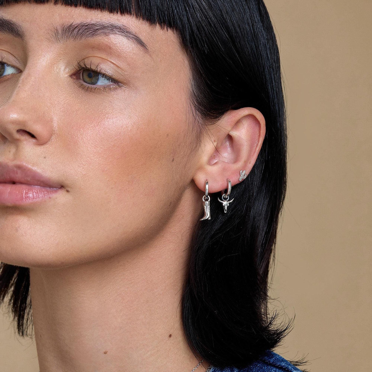 Sterling Silver Cowboy Boots Huggie Hoops, Silver, Gold or Rose Gold, Detachable Cow Boy Boots Hoop Earrings, Charm Dangle Earrings,