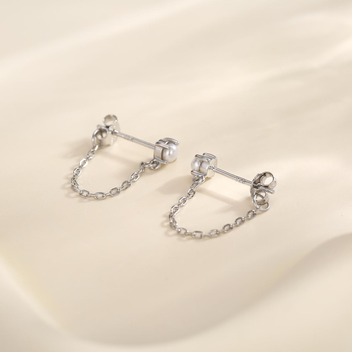 Sterling Silver Pearl and Chain Earrings in Sterling Silver, Silver or Gold or Rose Gold, Tiny Ear Jacket, Dainty Jewellery