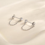 Sterling Silver Pearl and Chain Earrings in Sterling Silver, Silver or Gold or Rose Gold, Tiny Ear Jacket, Dainty Jewellery