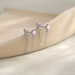 Sterling Silver Pearl and Chain Earrings in Sterling Silver, Silver or Gold or Rose Gold, Tiny Ear Jacket, Dainty Jewellery