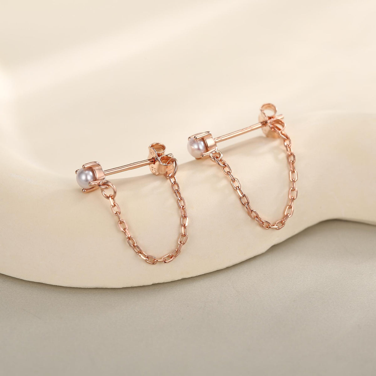Sterling Silver Pearl and Chain Earrings in Sterling Silver, Silver or Gold or Rose Gold, Tiny Ear Jacket, Dainty Jewellery