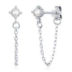 Sterling Silver Pearl and Chain Earrings in Sterling Silver, Silver or Gold or Rose Gold, Tiny Ear Jacket, Dainty Jewellery