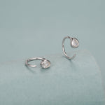 CZ Droplet Huggie Hoop Earrings in Sterling Silver, Tiny CZ Pear Cut Open Hoops, Pull Through Threaders, Half Hoops, C Shape
