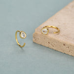CZ Droplet Huggie Hoop Earrings in Sterling Silver, Tiny CZ Pear Cut Open Hoops, Pull Through Threaders, Half Hoops, C Shape