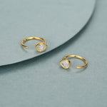 CZ Droplet Huggie Hoop Earrings in Sterling Silver, Tiny CZ Pear Cut Open Hoops, Pull Through Threaders, Half Hoops, C Shape