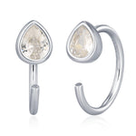 CZ Droplet Huggie Hoop Earrings in Sterling Silver, Tiny CZ Pear Cut Open Hoops, Pull Through Threaders, Half Hoops, C Shape