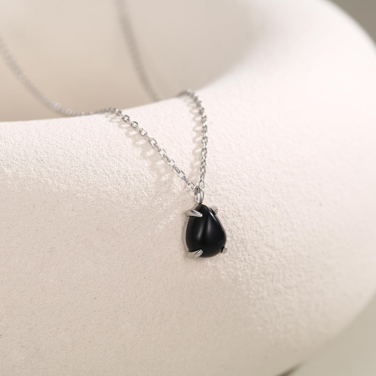 Black Onyx Pear Cabochon Pendant Necklace