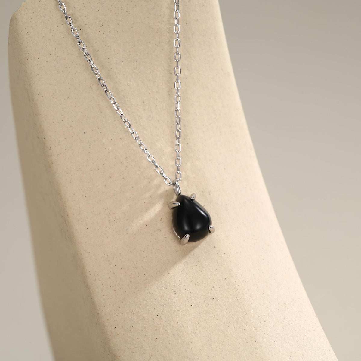 Black Onyx Pear Cabochon Pendant Necklace