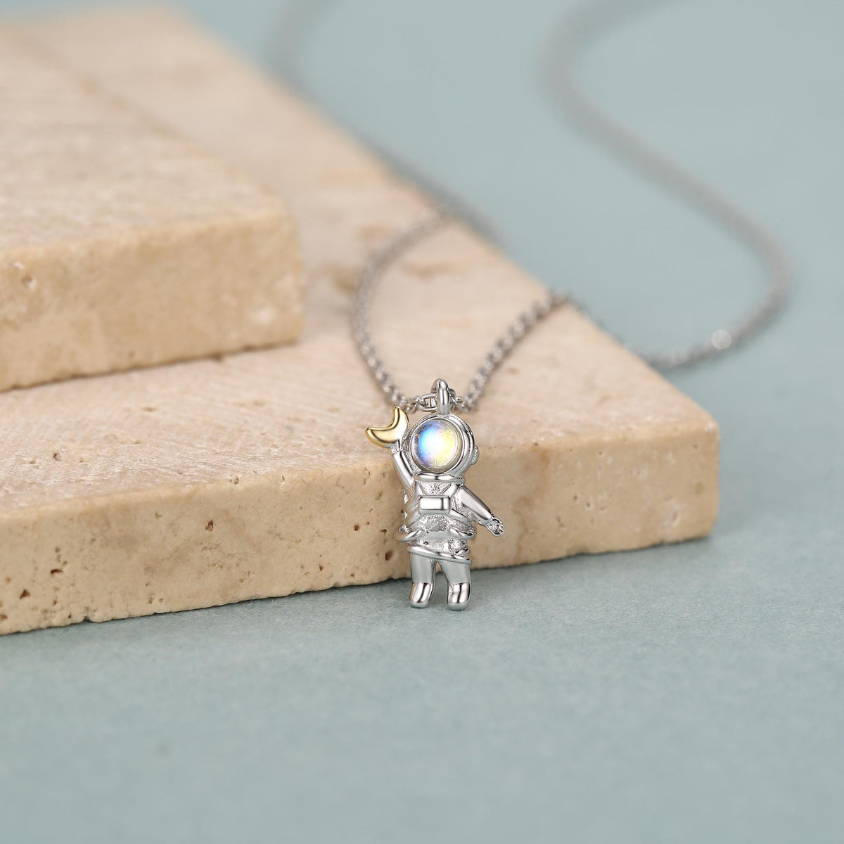 Best Friends Moonstone Astronaut Pendant Necklace