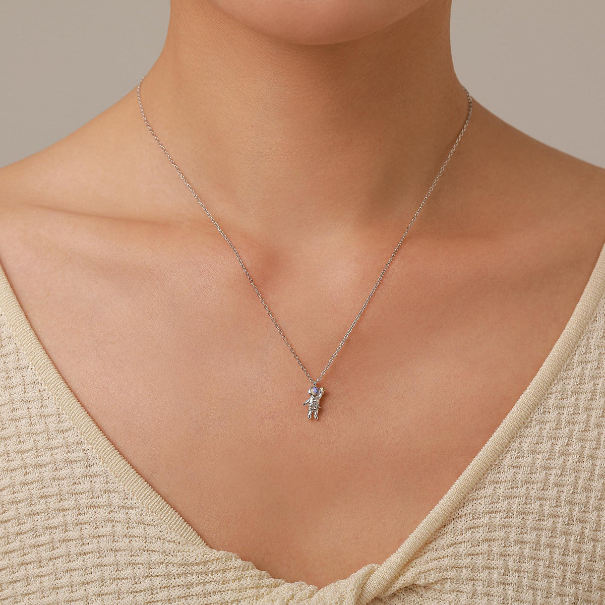 Best Friends Moonstone Astronaut Pendant Necklace