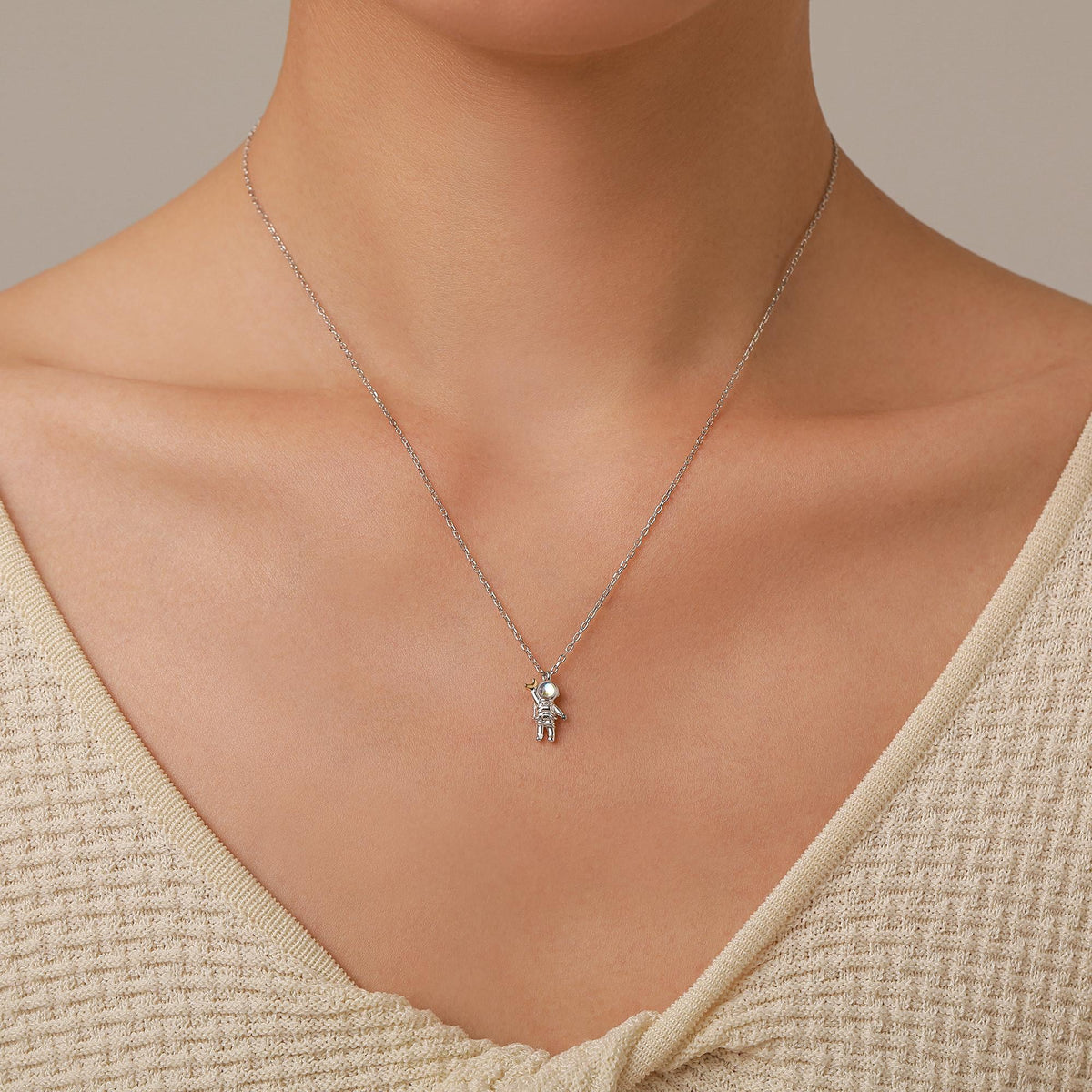 Best Friends Moonstone Astronaut Pendant Necklace