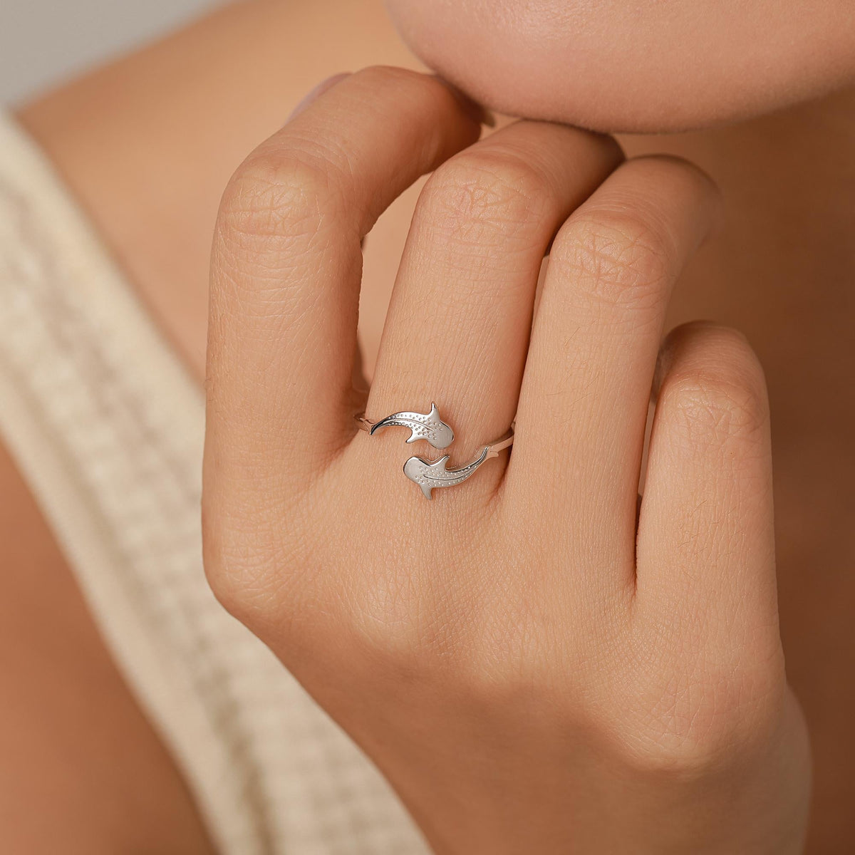 Sterling Silver Whale Shark Adjustable Ring