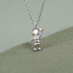 Moonstone Astronaut Holding Star Pendant Necklace