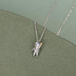 Moonstone Astronaut Holding Star Pendant Necklace
