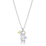 Astronaut Holding Moon Moonstone Pendant Necklace