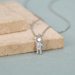 Astronaut Holding Moon Moonstone Pendant Necklace