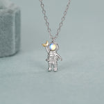 Astronaut Holding Moon Moonstone Pendant Necklace