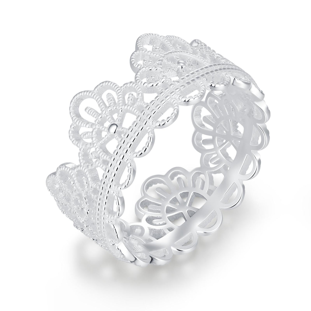 Sterling Silver Filigree Lace Crown Ring