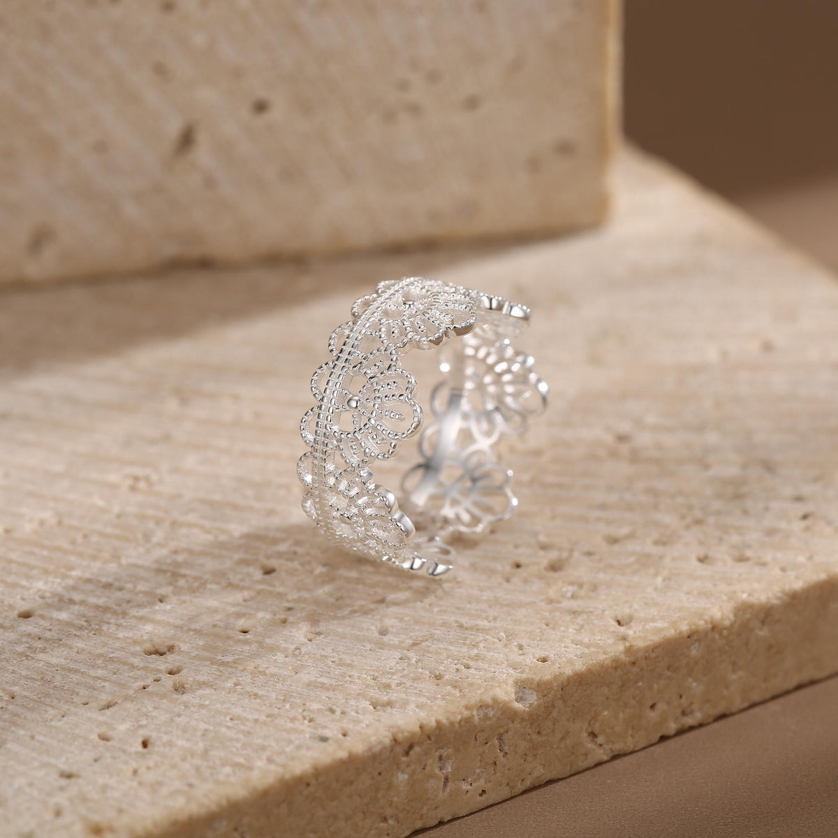 Sterling Silver Filigree Lace Crown Ring