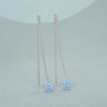 Aquamarine Blue CZ Forget-me-not Flower Threader Earrings