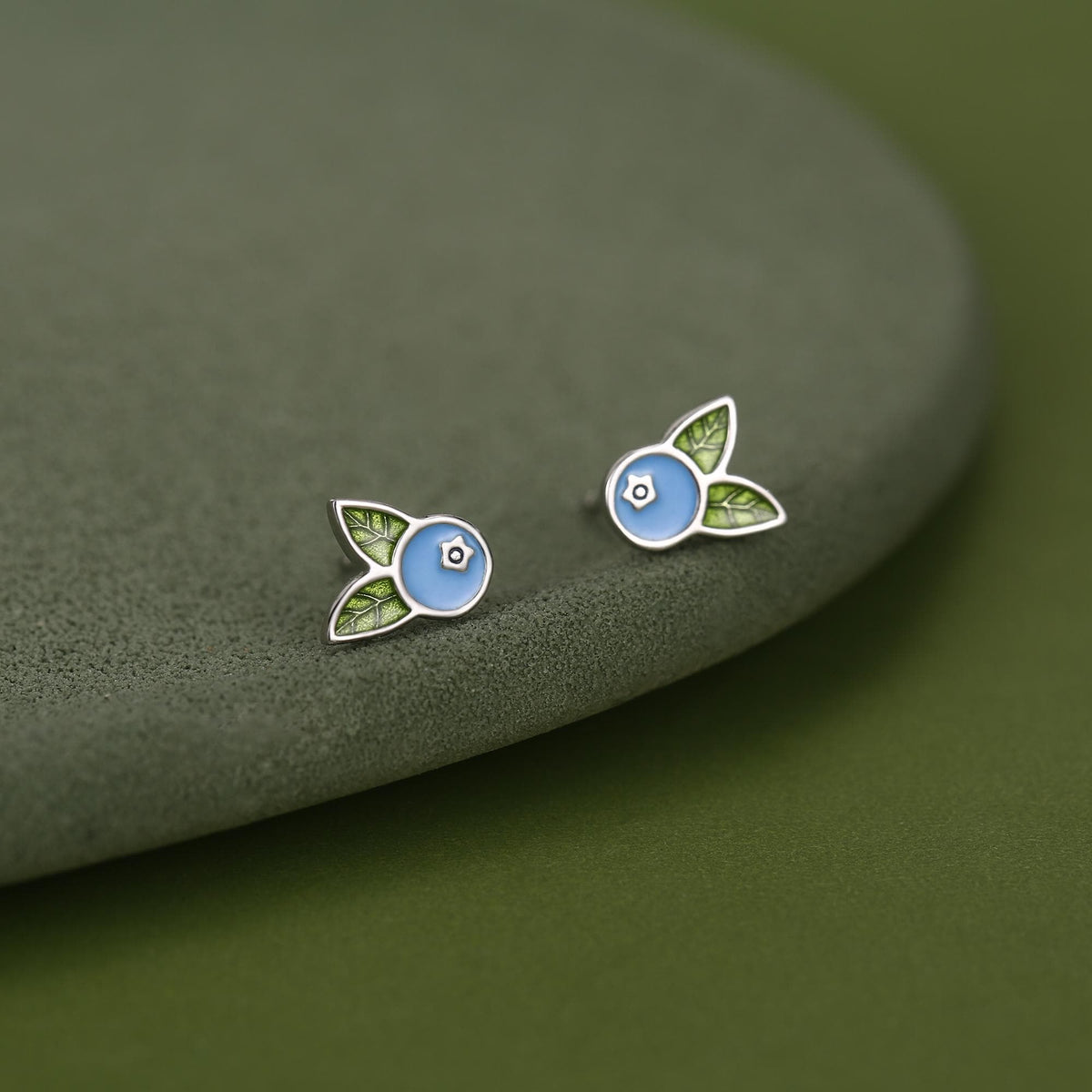 Sterling Silver Enamel Blueberry Stud Earrings