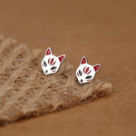 Sterling Silver Enamel Kitsune Fox Mask Stud Earrings