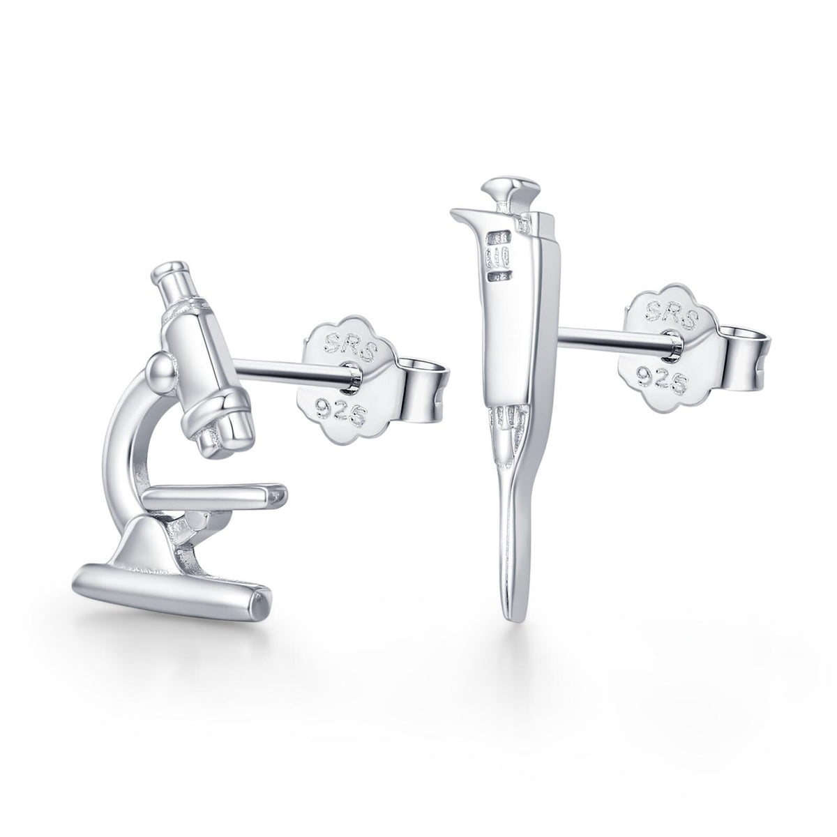 Sterling Silver Microscope and Pipette Mismatched Stud Earrings