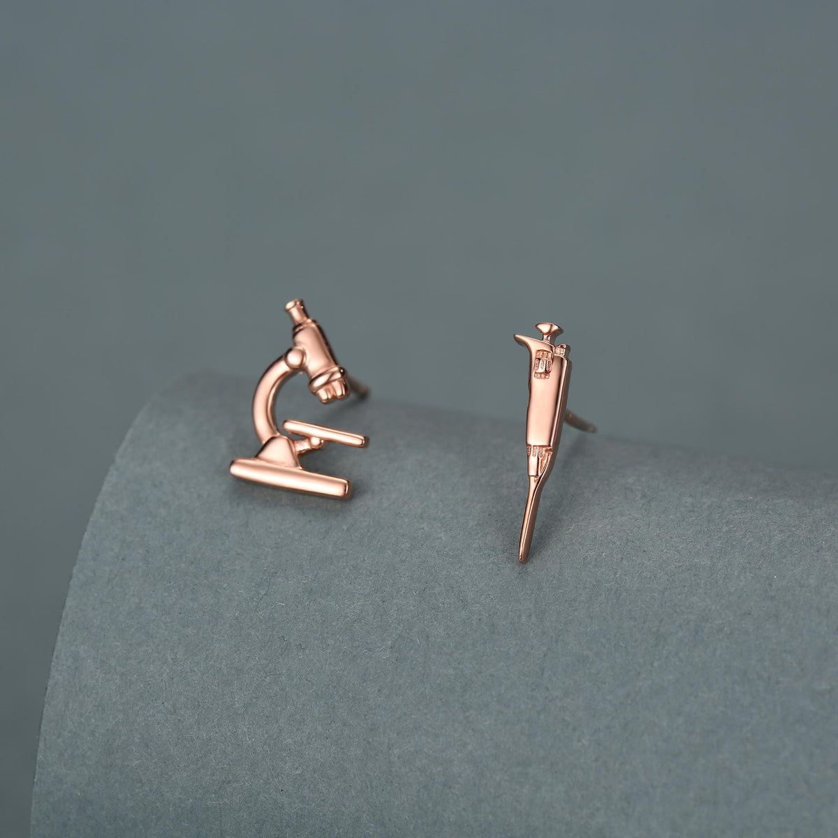 Sterling Silver Microscope and Pipette Mismatched Stud Earrings