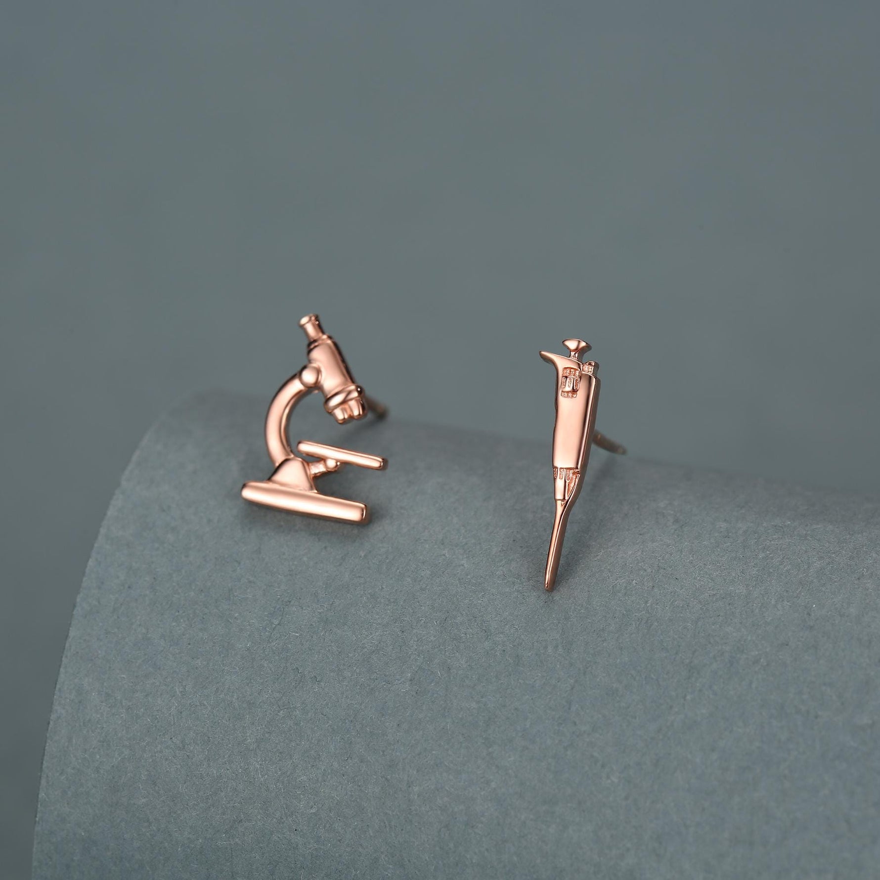 Sterling Silver Microscope and Pipette Mismatched Stud Earrings