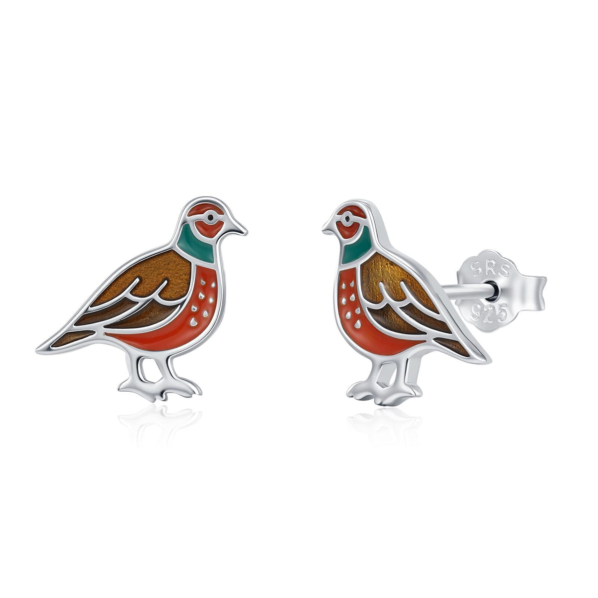 Sterling Silver Pheasant Stud Earrings