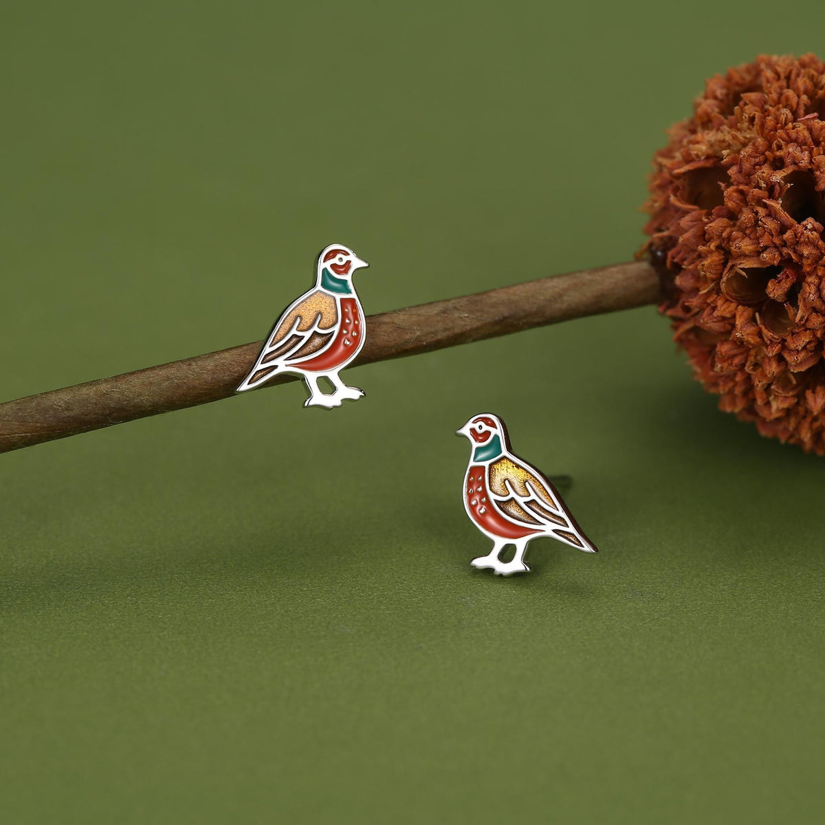 Sterling Silver Pheasant Stud Earrings