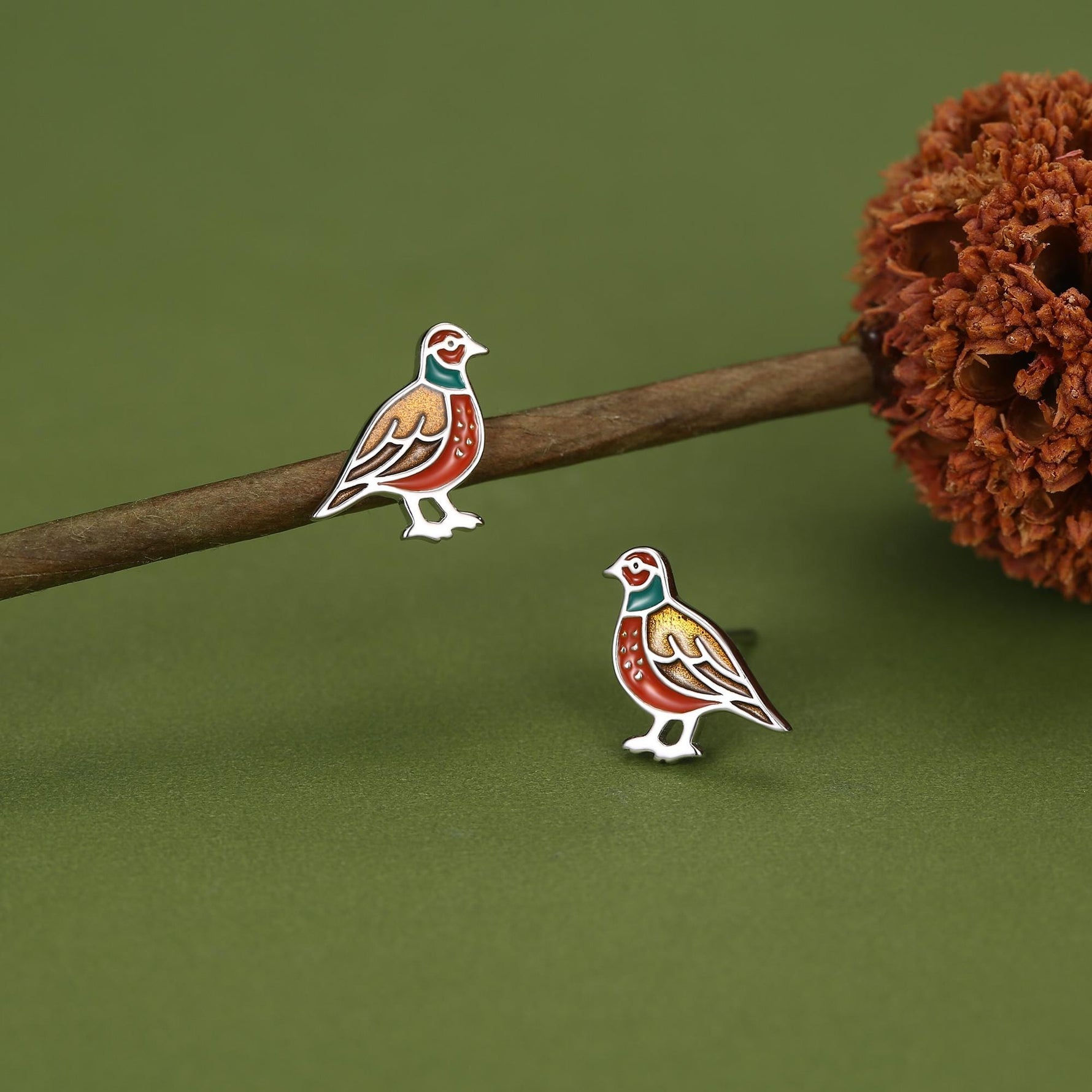 Sterling Silver Pheasant Stud Earrings