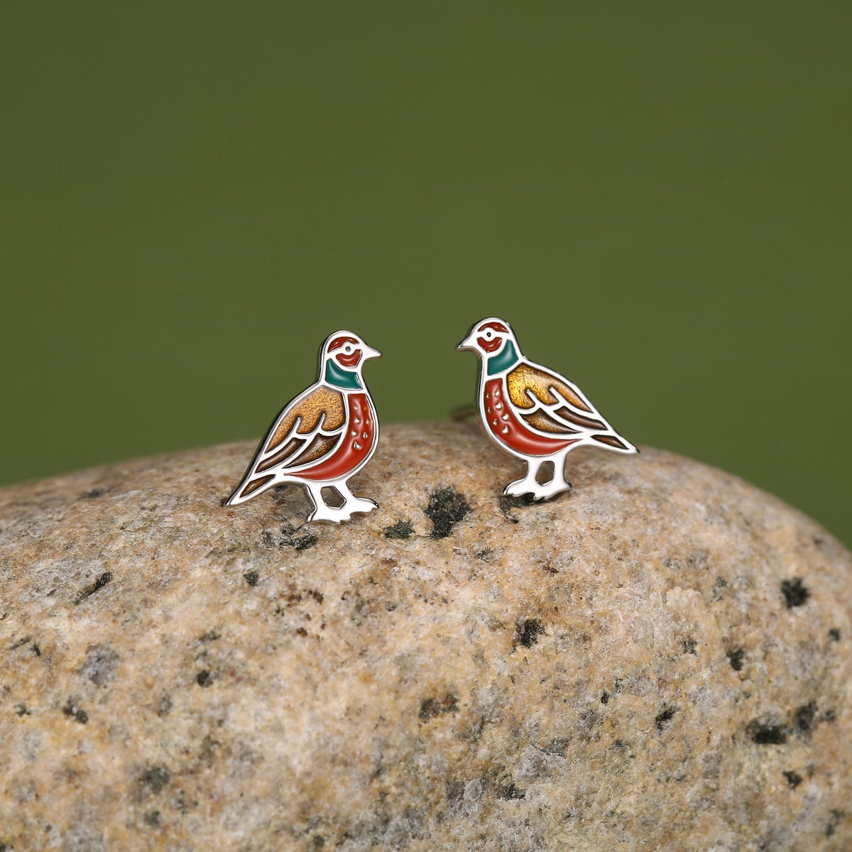Sterling Silver Pheasant Stud Earrings