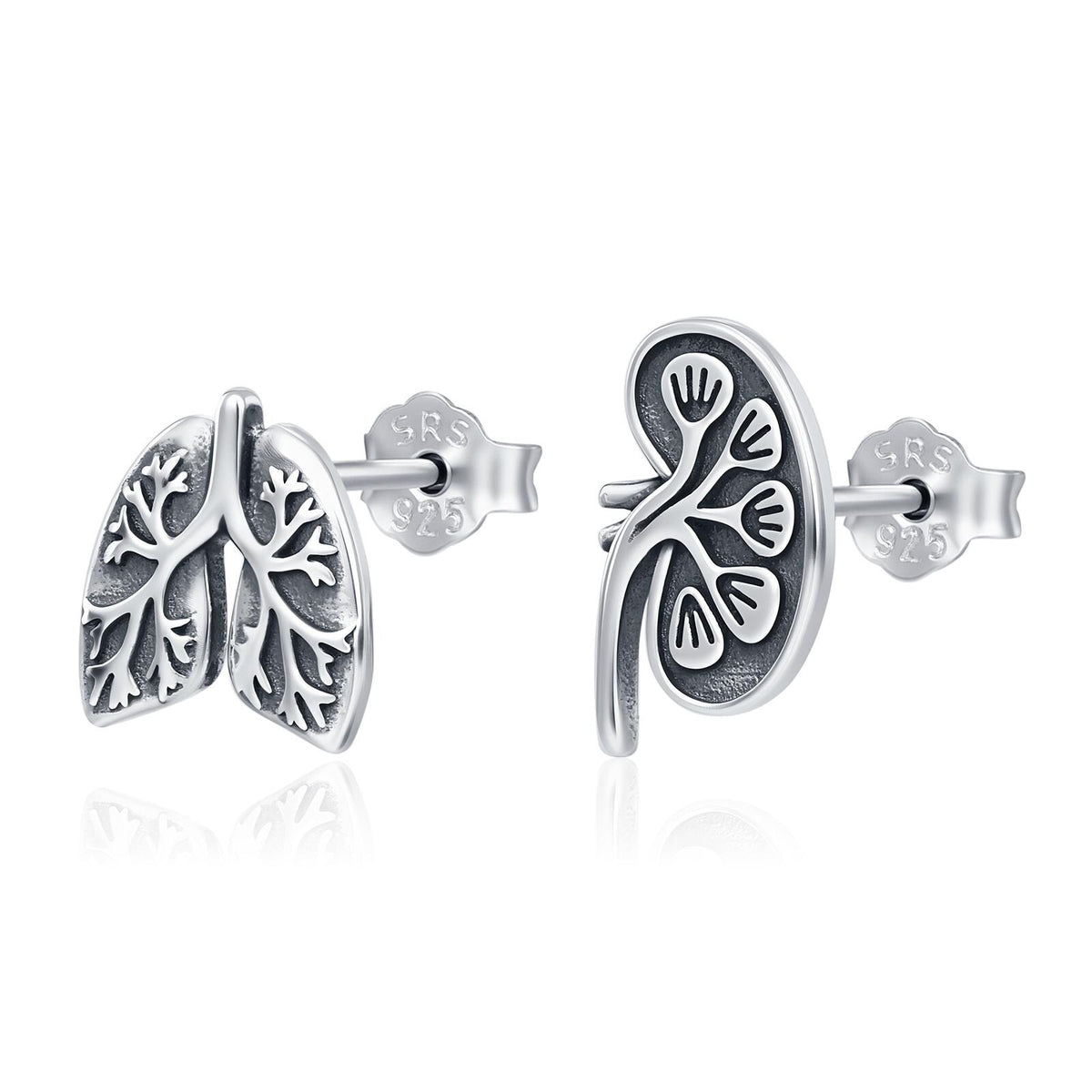 Sterling Silver Lungs and Kidney Mismatched Stud Earrings