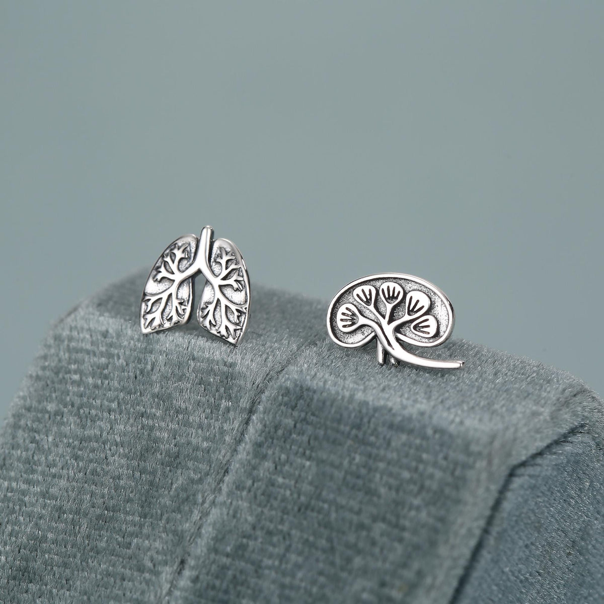 Sterling Silver Lungs and Kidney Mismatched Stud Earrings