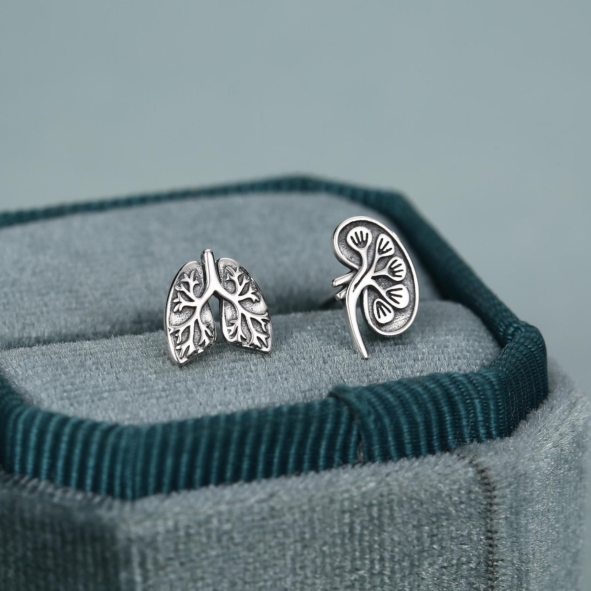 Sterling Silver Lungs and Kidney Mismatched Stud Earrings