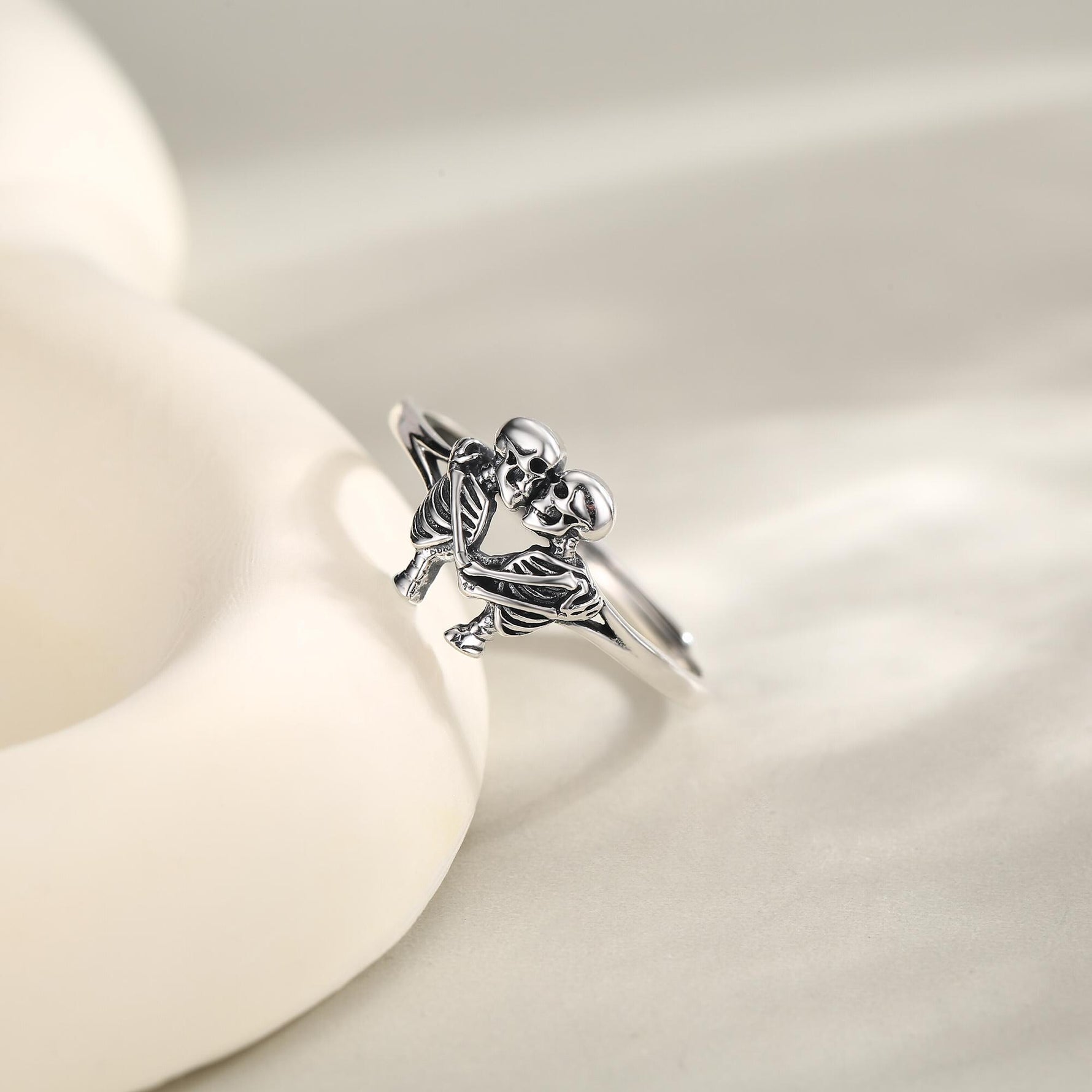 Sterling Silver Hugging Skeleton Ring