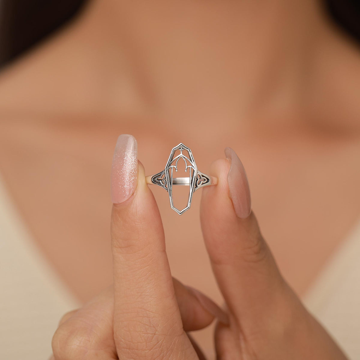 Sterling Silver Gothic Coffin Ring