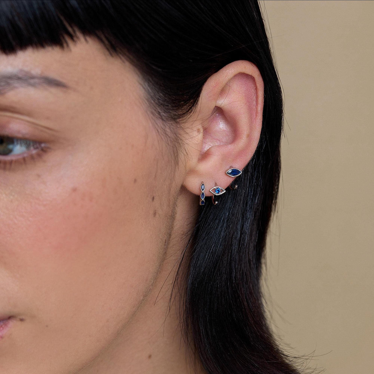 Evil Eye Sapphire Blue CZ 18G Open Hoop Earrings