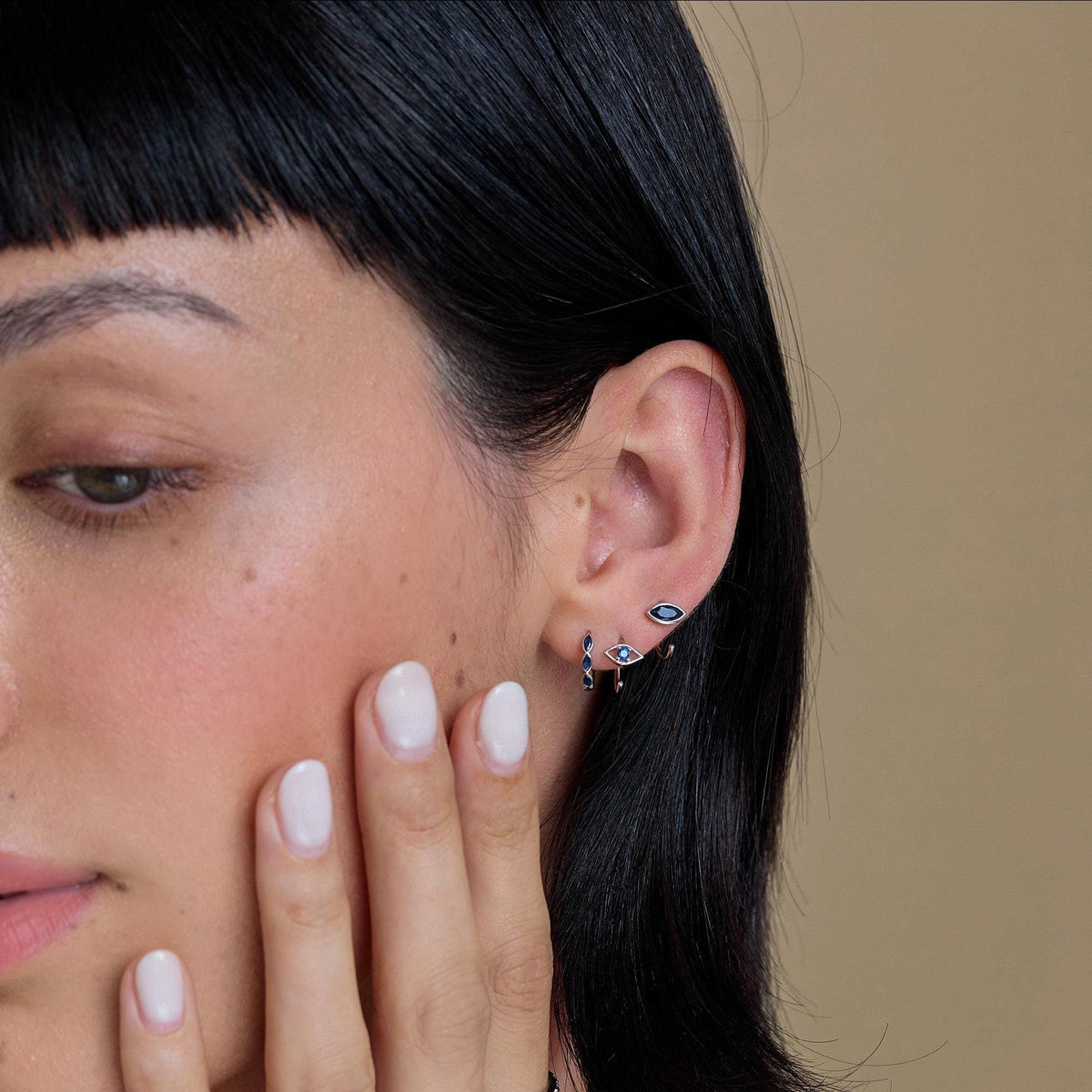 Evil Eye Sapphire Blue CZ 18G Open Hoop Earrings
