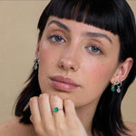 Sterling Silver Dangling Green Onyx Hoop Earrings, Detachable Green Onyx Coin Dangle Hoop Earrings, Silver, Interchangeable